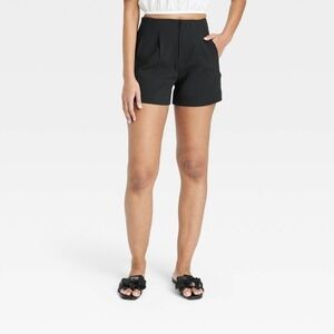 Women's High-Rise Tailored Shorts - A New Day Black Size 16